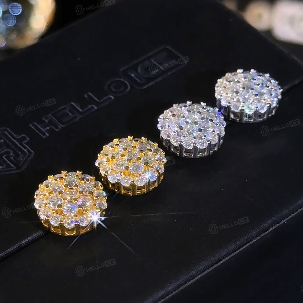 925s & Vvs Moissanite Round Cut Full Paved Earrings With Iced Out Shine - Image 7
