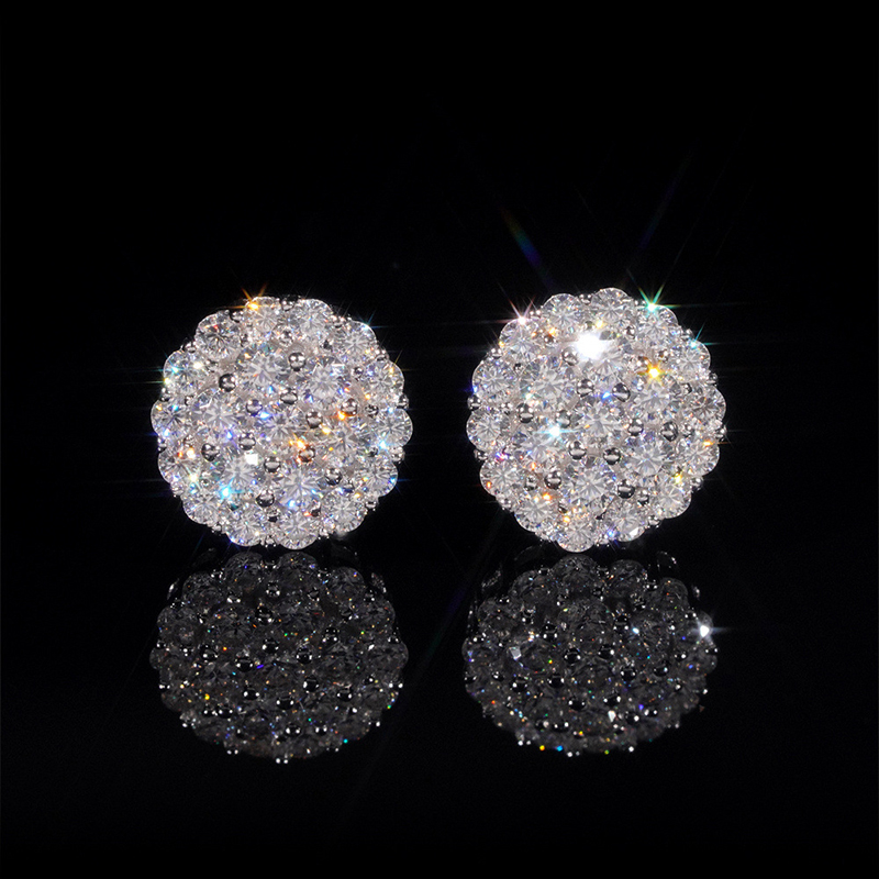 925s & Vvs Moissanite Round Cut Full Paved Earrings With Iced Out Shine