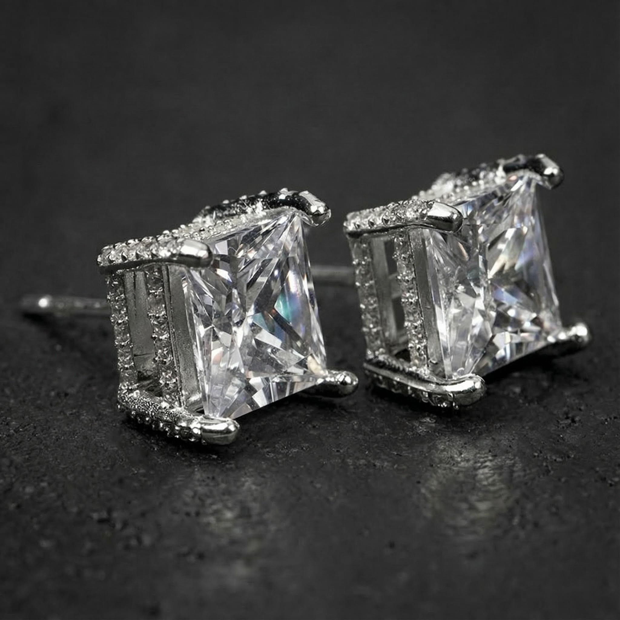 8mm Princess Cut Full Side Diamond Earrings With Street Luxury Shine