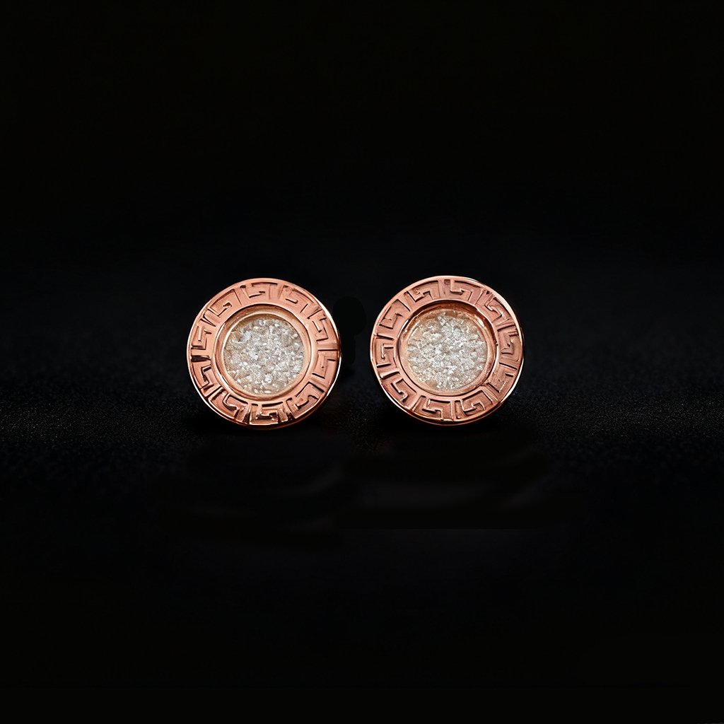 Greek Key Dancing Diamonds Stud Earrings Gold With Street Luxury Shine - Image 5