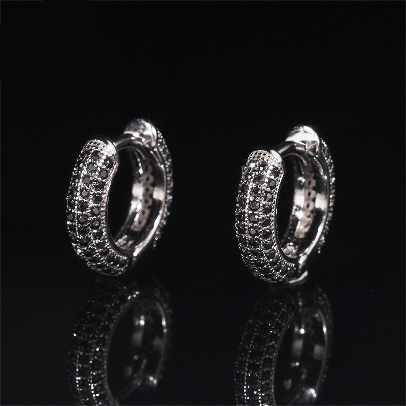 925s & Vvs Moissanite Black Micro Pave Hoop Earrings Iced Out - Image 3