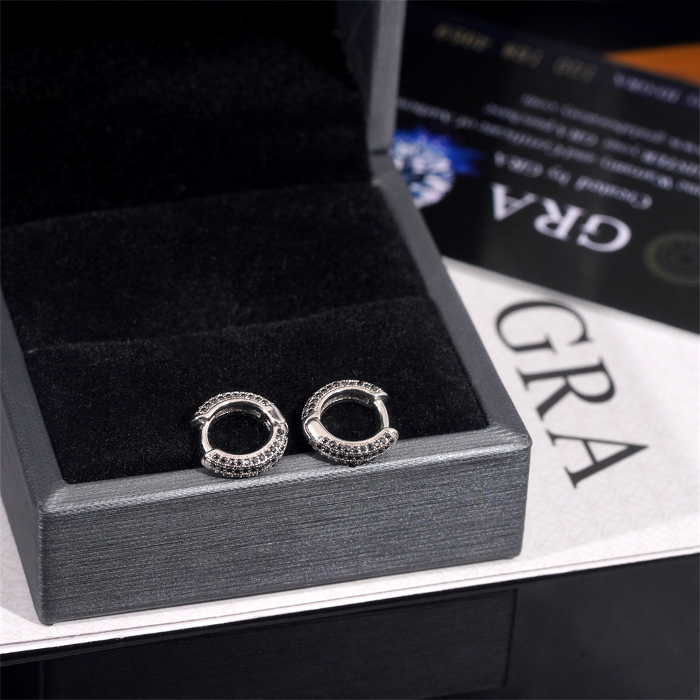 925s & Vvs Moissanite Black Micro Pave Hoop Earrings Iced Out - Image 4