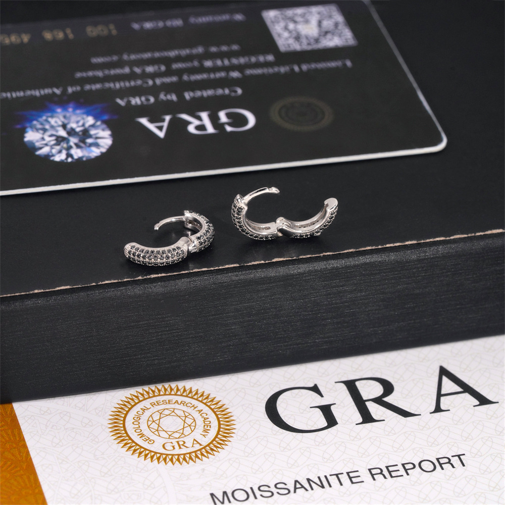 925s & Vvs Moissanite Black Micro Pave Hoop Earrings Iced Out - Image 5