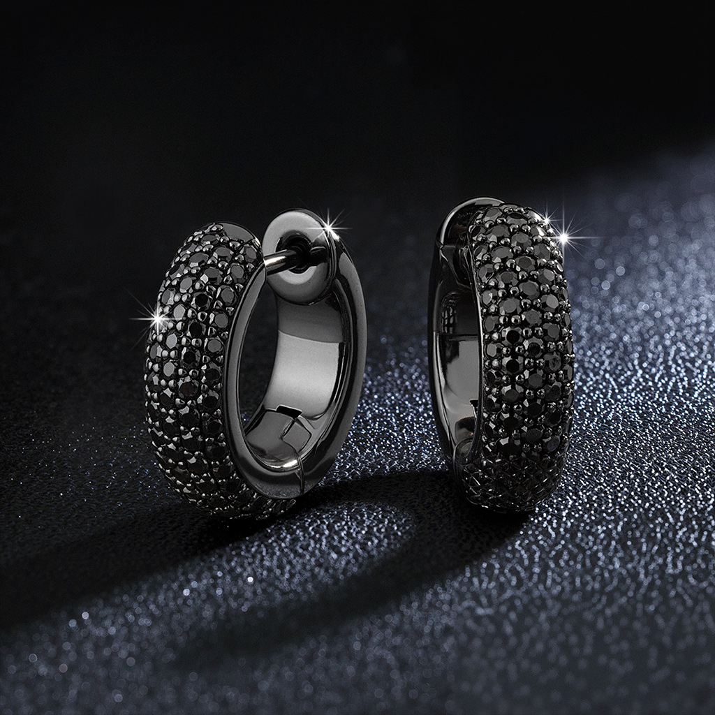 Bold 925s & Vvs Moissanite Micro Paved Hoop Earrings With Black Gold Palted - Image 3