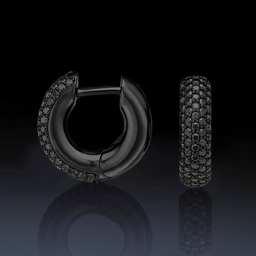 Bold 925s & Vvs Moissanite Micro Paved Hoop Earrings With Black Gold Palted - Image 4