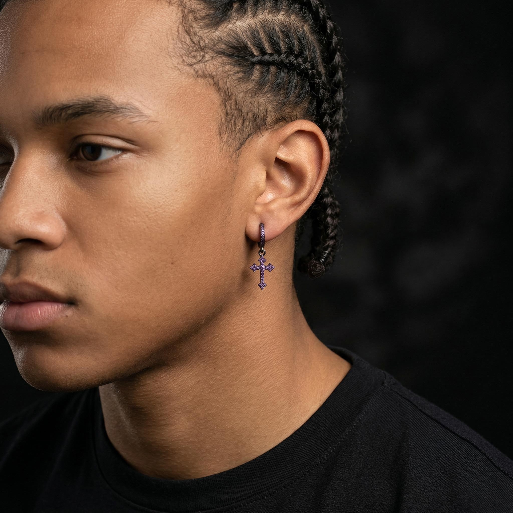 Iced Out Cross Dangle Earrings With Black Gold Plated With Gold Shine - Image 5