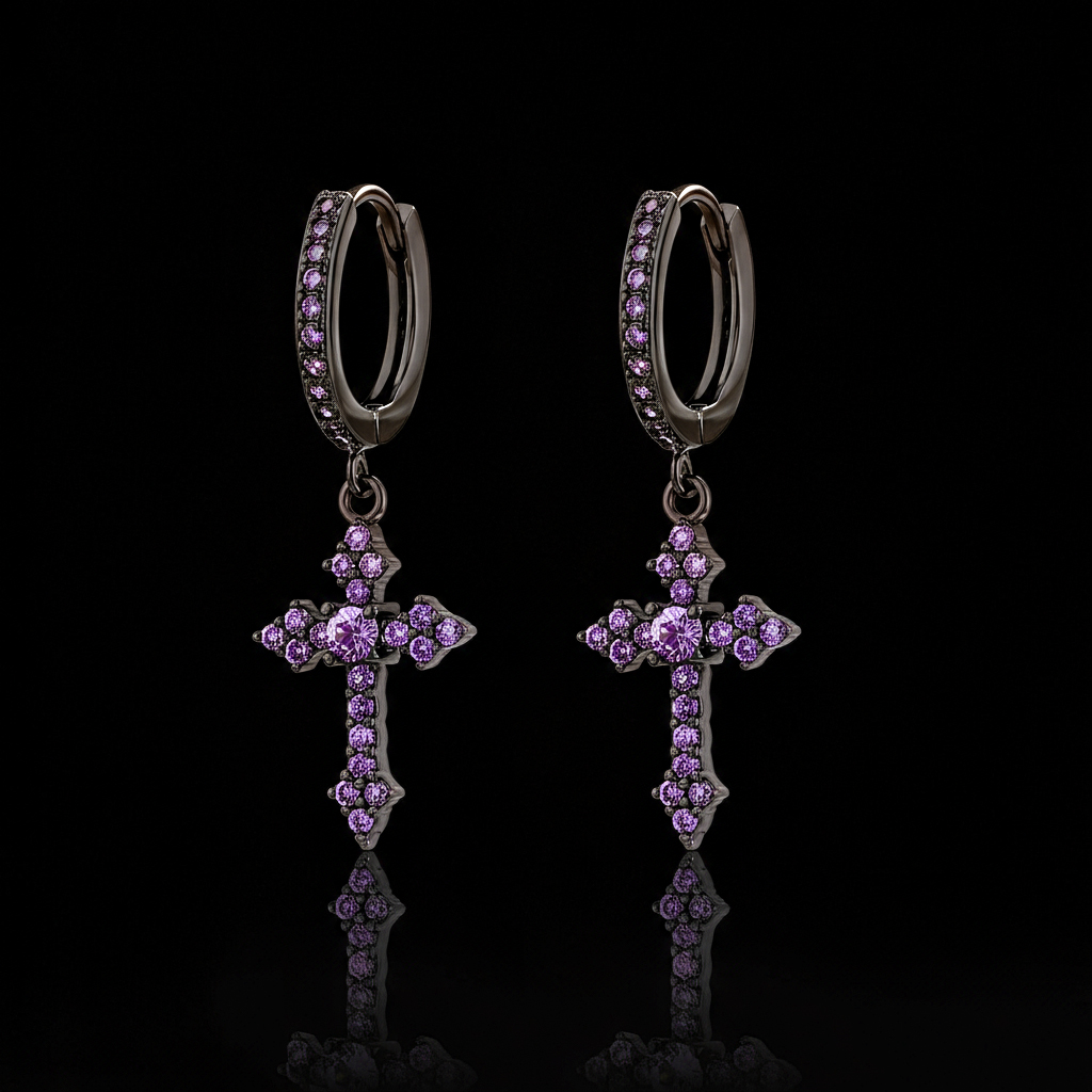 Iced Out Cross Dangle Earrings With Black Gold Plated With Gold Shine - Image 6