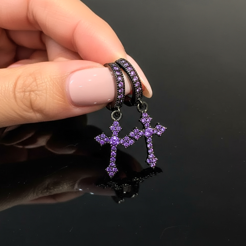 Iced Out Cross Dangle Earrings With Black Gold Plated With Gold Shine - Image 7