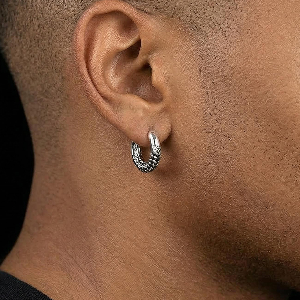 Iced Out Out Blue/black/purple Huggie Hoop Earrings With Bold Premium Edge - Image 4