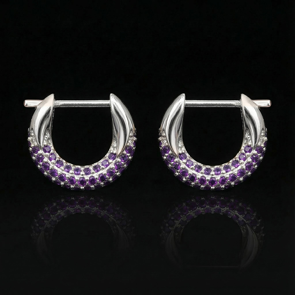 Iced Out Out Blue/black/purple Huggie Hoop Earrings With Bold Premium Edge - Image 5