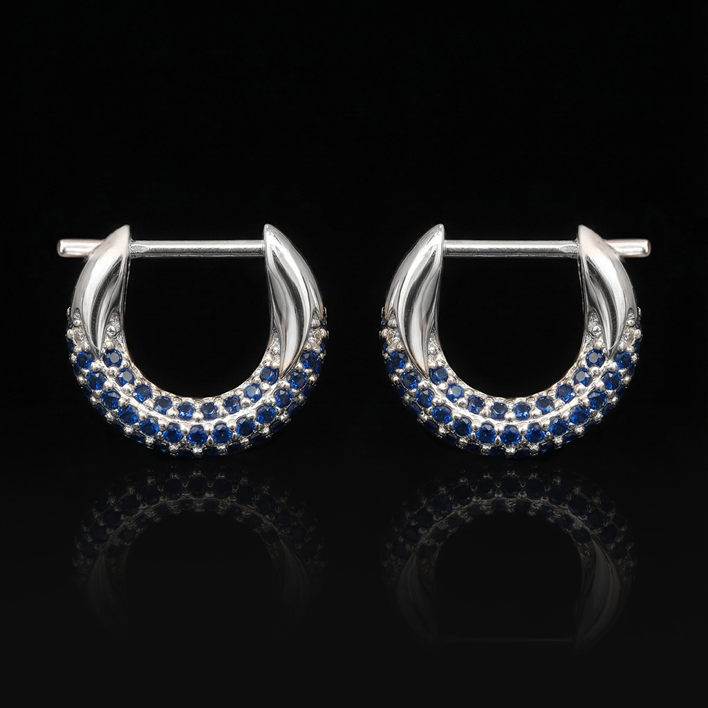 Iced Out Out Blue/black/purple Huggie Hoop Earrings With Bold Premium Edge
