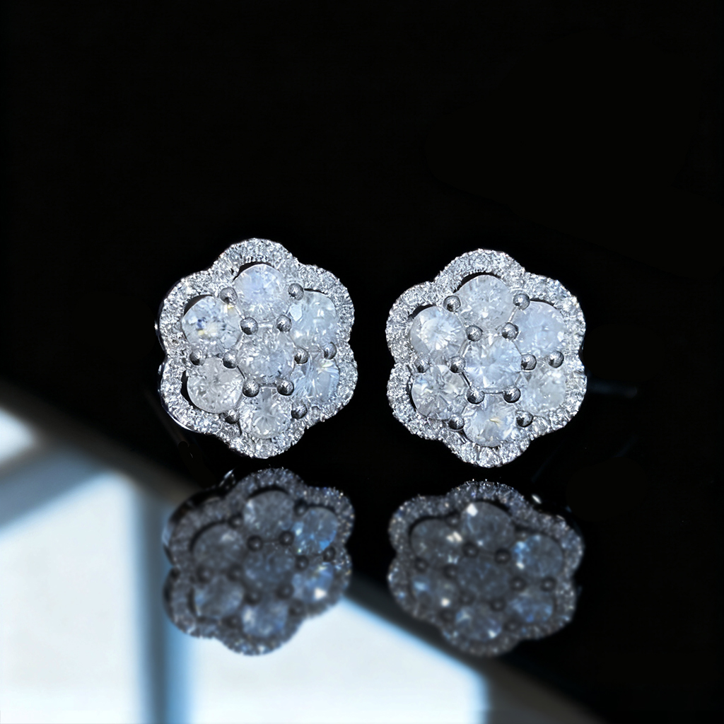 S925 Sterling Silver Moissanite Cluster Halo Stud Earrings Iced Out - Image 5