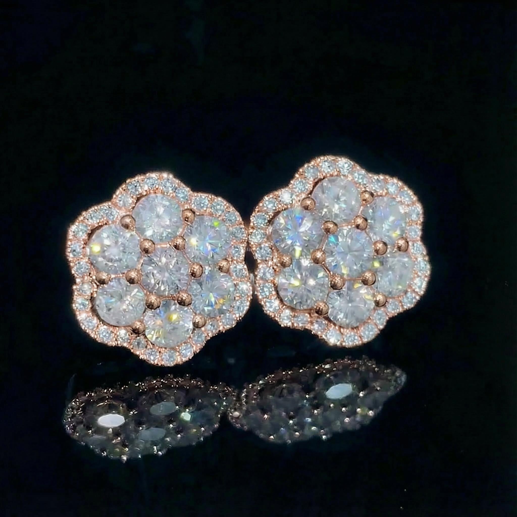 S925 Sterling Silver Moissanite Cluster Halo Stud Earrings Iced Out - Image 7