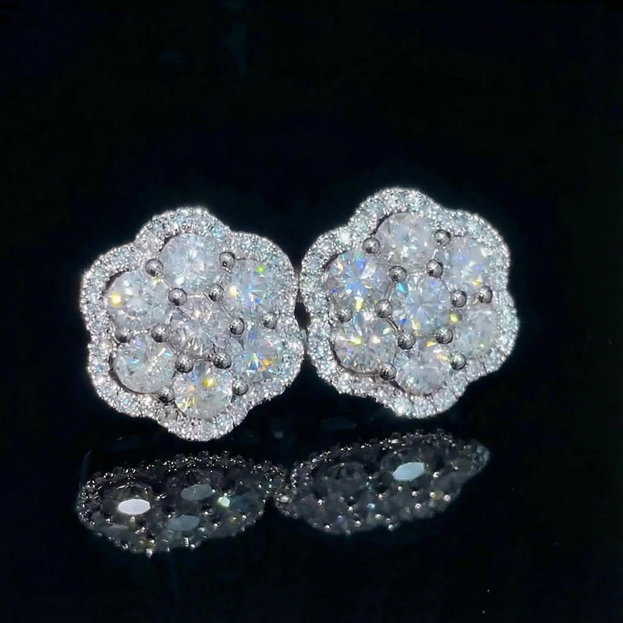 S925 Sterling Silver Moissanite Cluster Halo Stud Earrings Iced Out