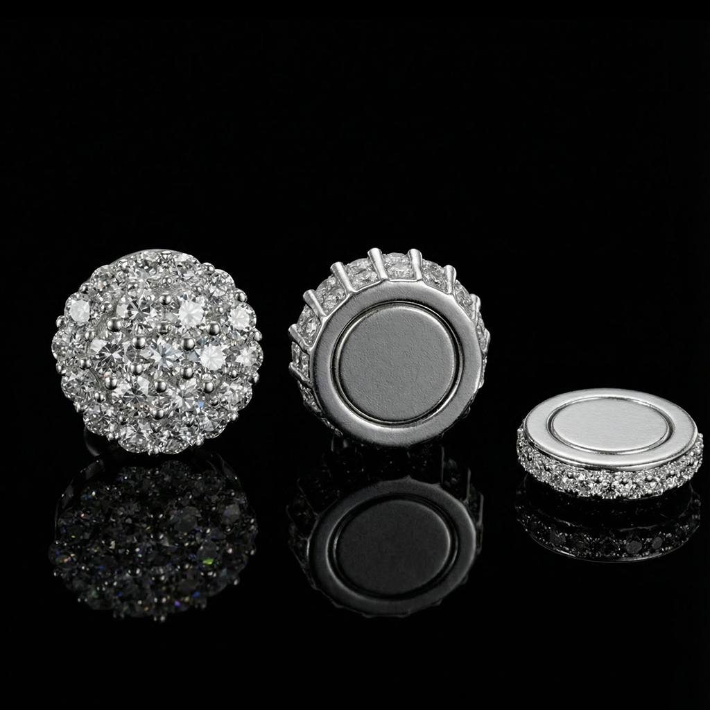Round Cut Magnetic Non-piercing Stud Earrings Moissanite
