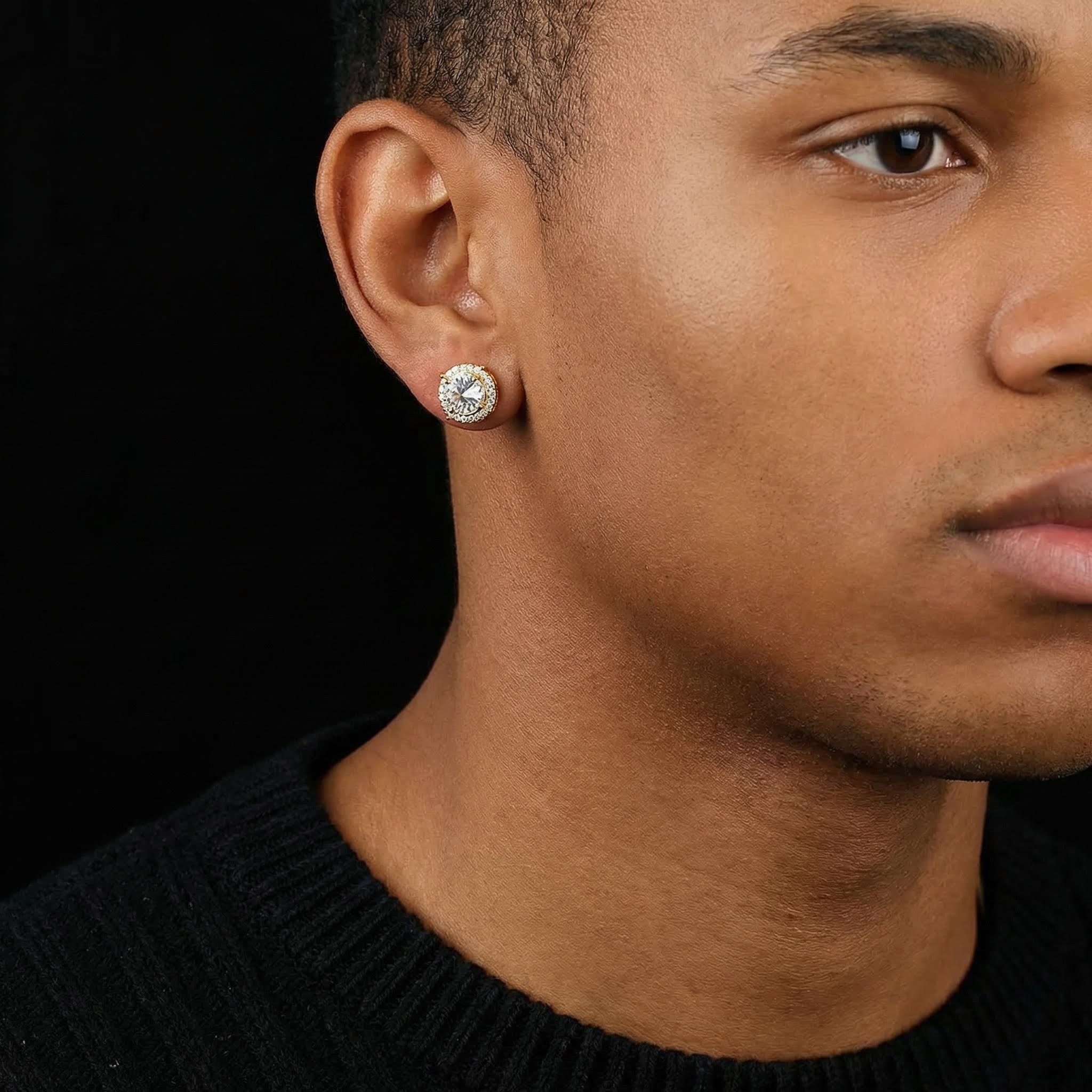 Iced Out Out Inverted Diamond Brilliant Round Cut Halo Stud Earrings Silver - Image 5