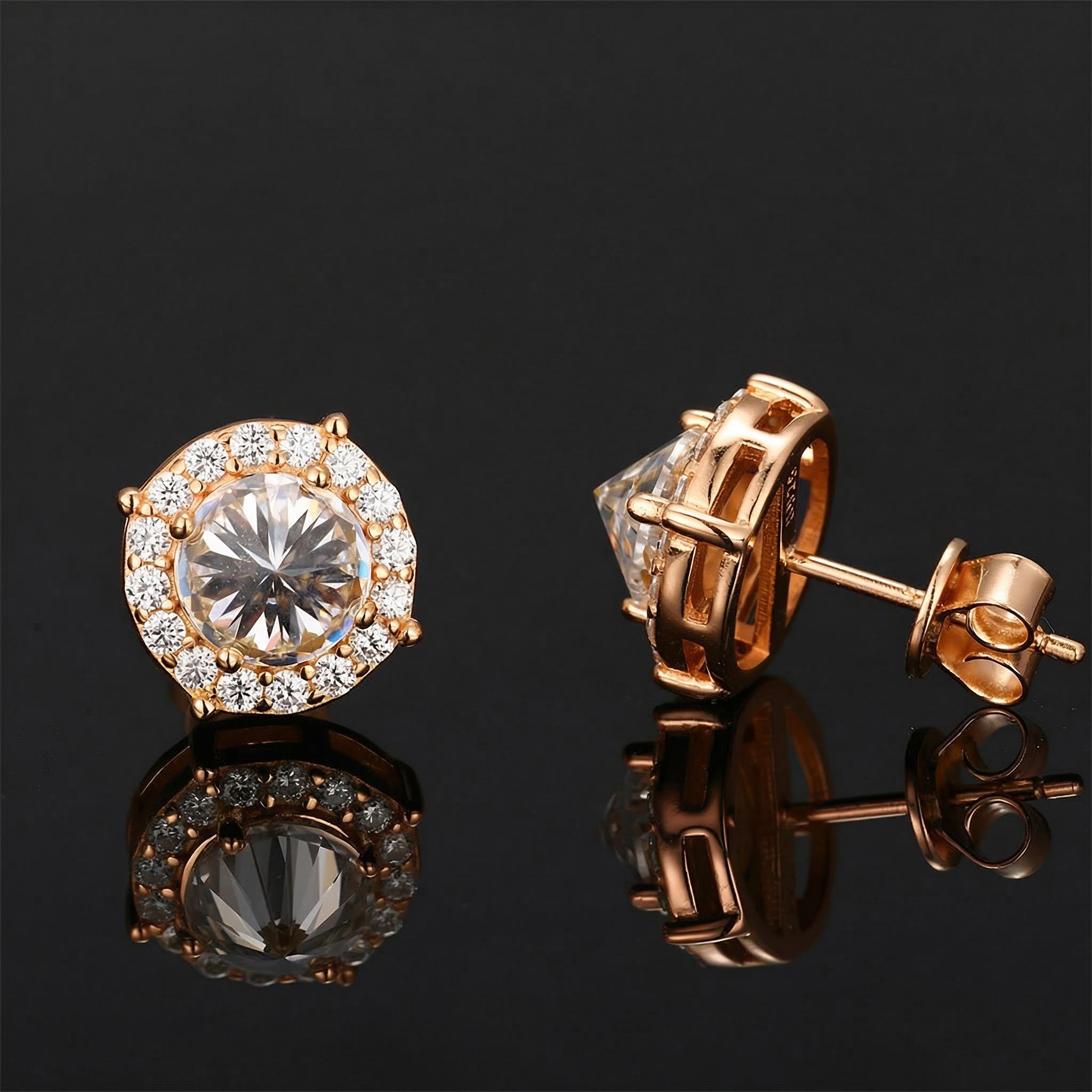 Iced Out Out Inverted Diamond Brilliant Round Cut Halo Stud Earrings Silver - Image 6