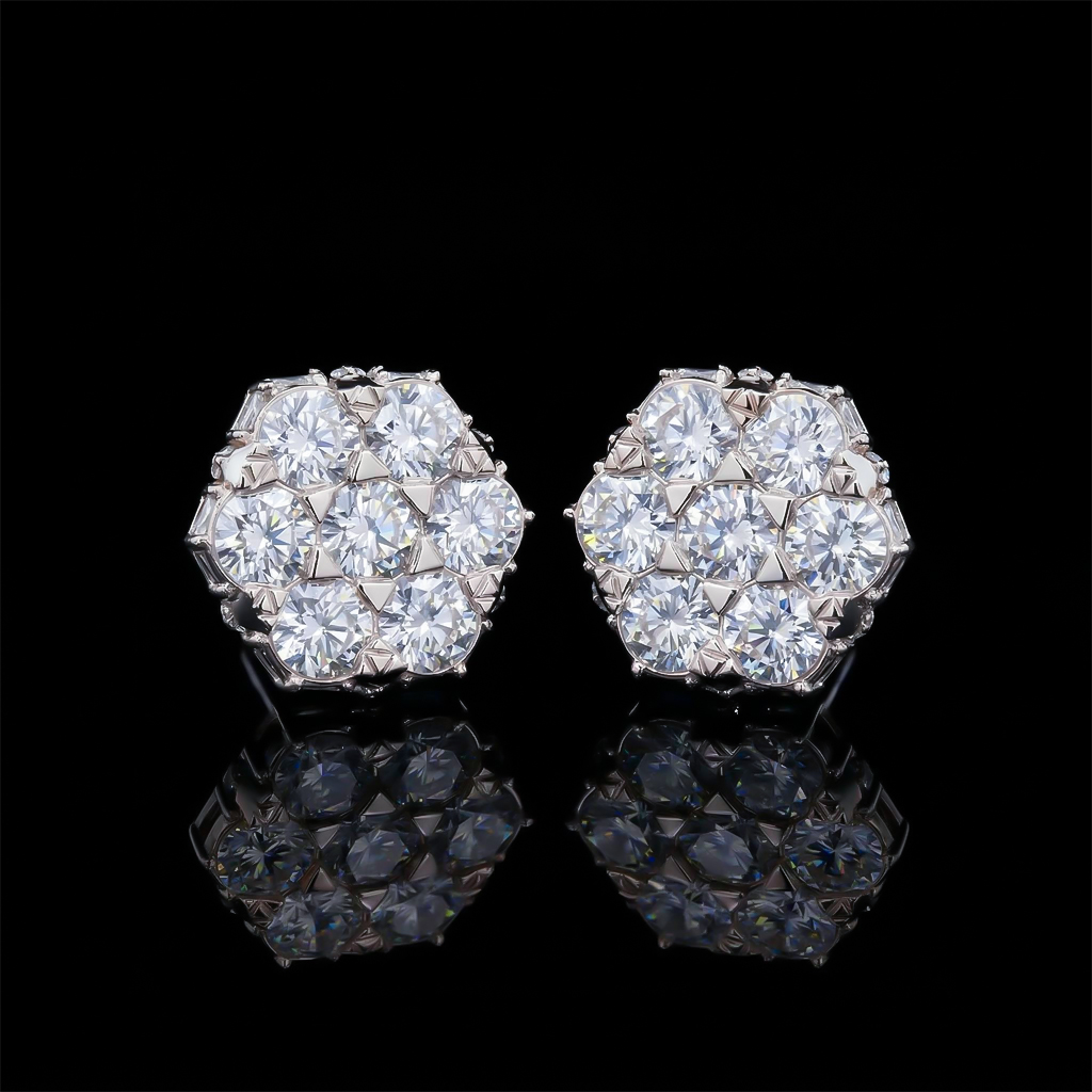 Iced Out Out Princess & Round Cut Cluster Earrings Moissanite - Image 3