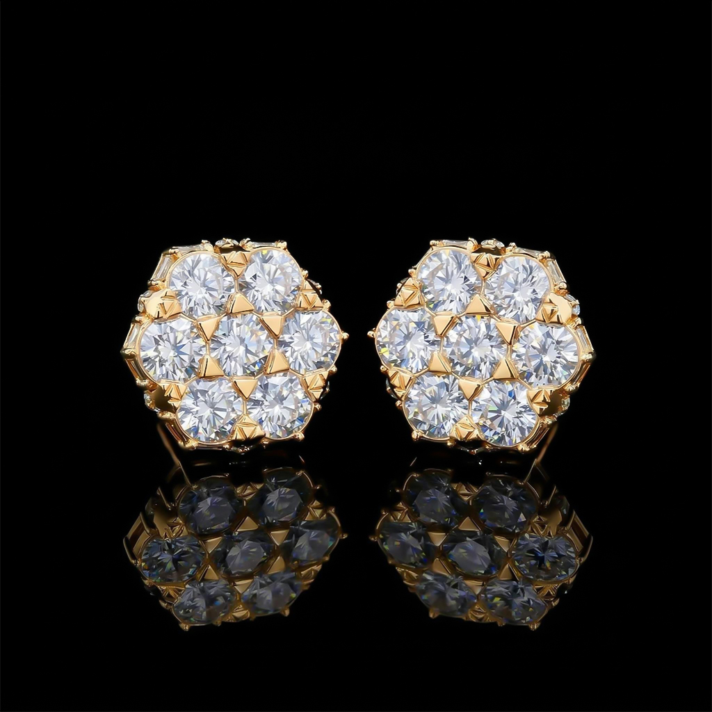 Iced Out Out Princess & Round Cut Cluster Earrings Moissanite - Image 4