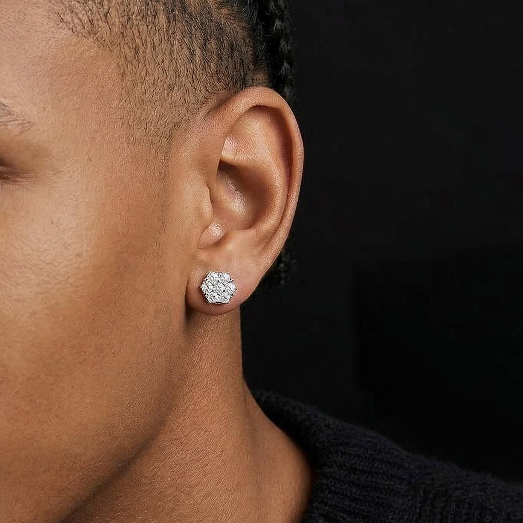 Iced Out Out Princess & Round Cut Cluster Earrings Moissanite - Image 5