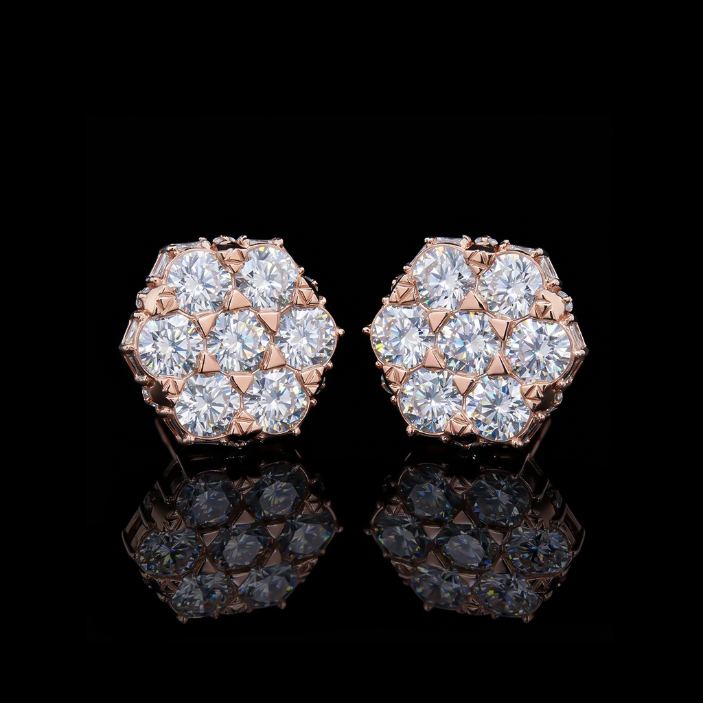 Iced Out Out Princess & Round Cut Cluster Earrings Moissanite - Image 6