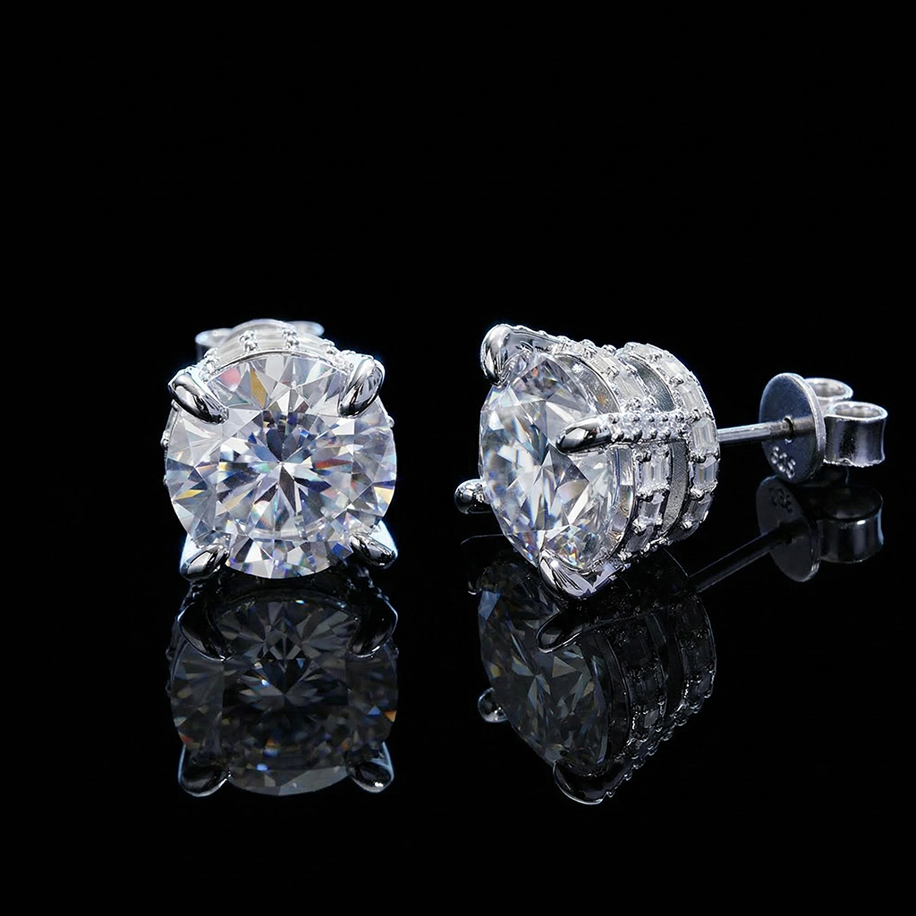 Iced Out Out Round&baguette Cut Full Paved Earrings Moissanite - Image 4