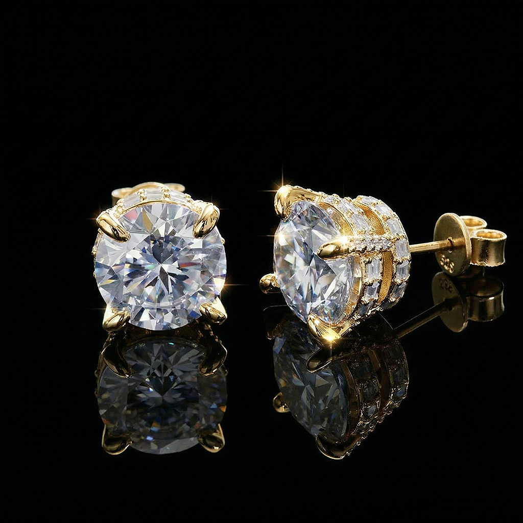 Iced Out Out Round&baguette Cut Full Paved Earrings Moissanite - Image 6
