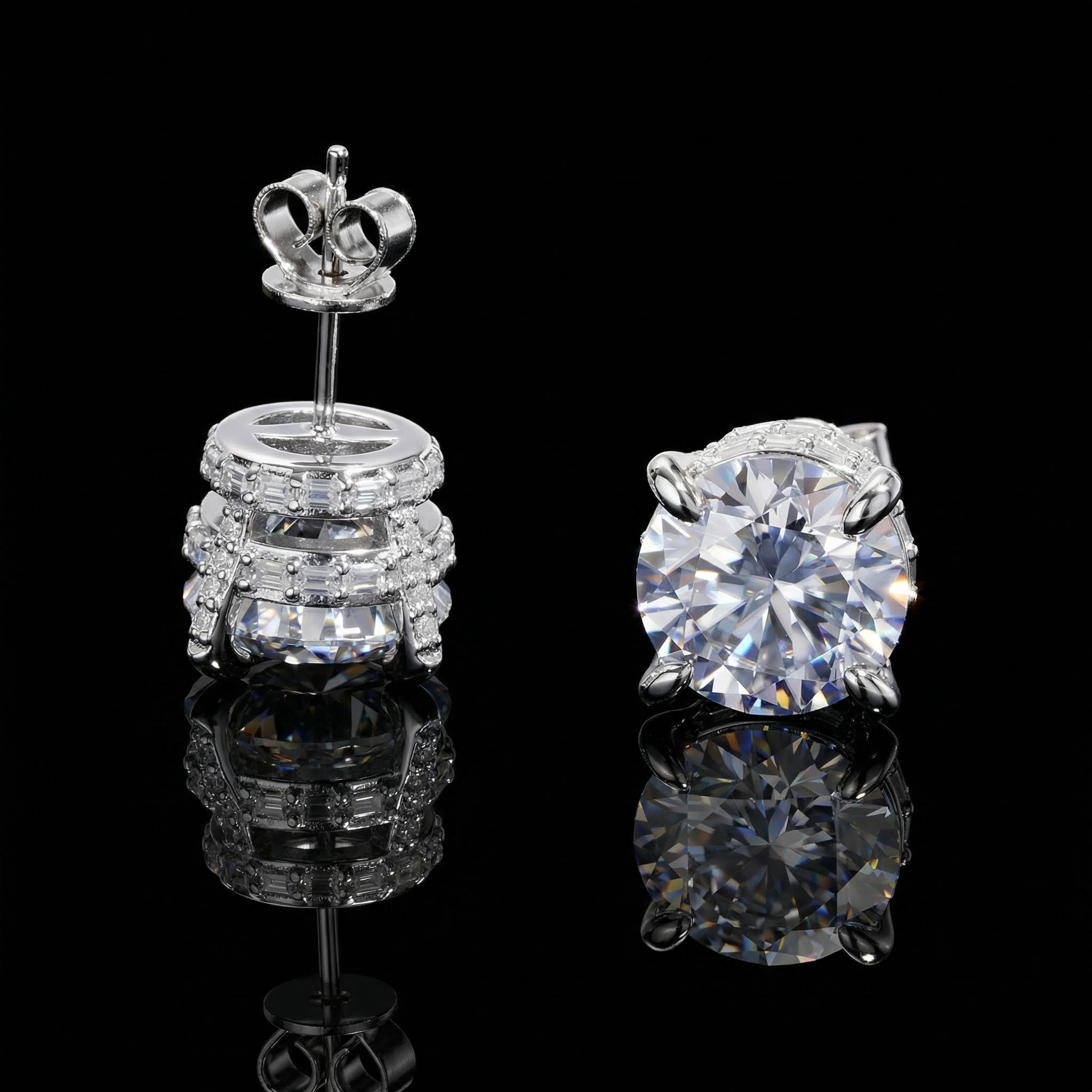 Iced Out Out Round&baguette Cut Full Paved Earrings Moissanite