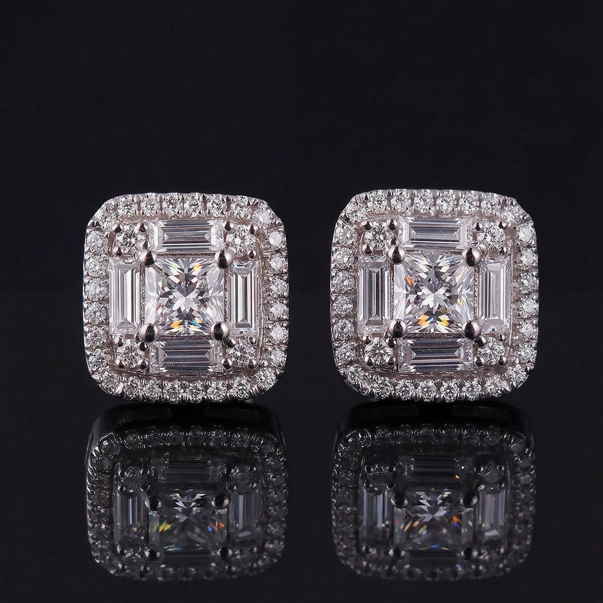 Iced Out Out Princess & Baguette Cut Earrings Moissanite