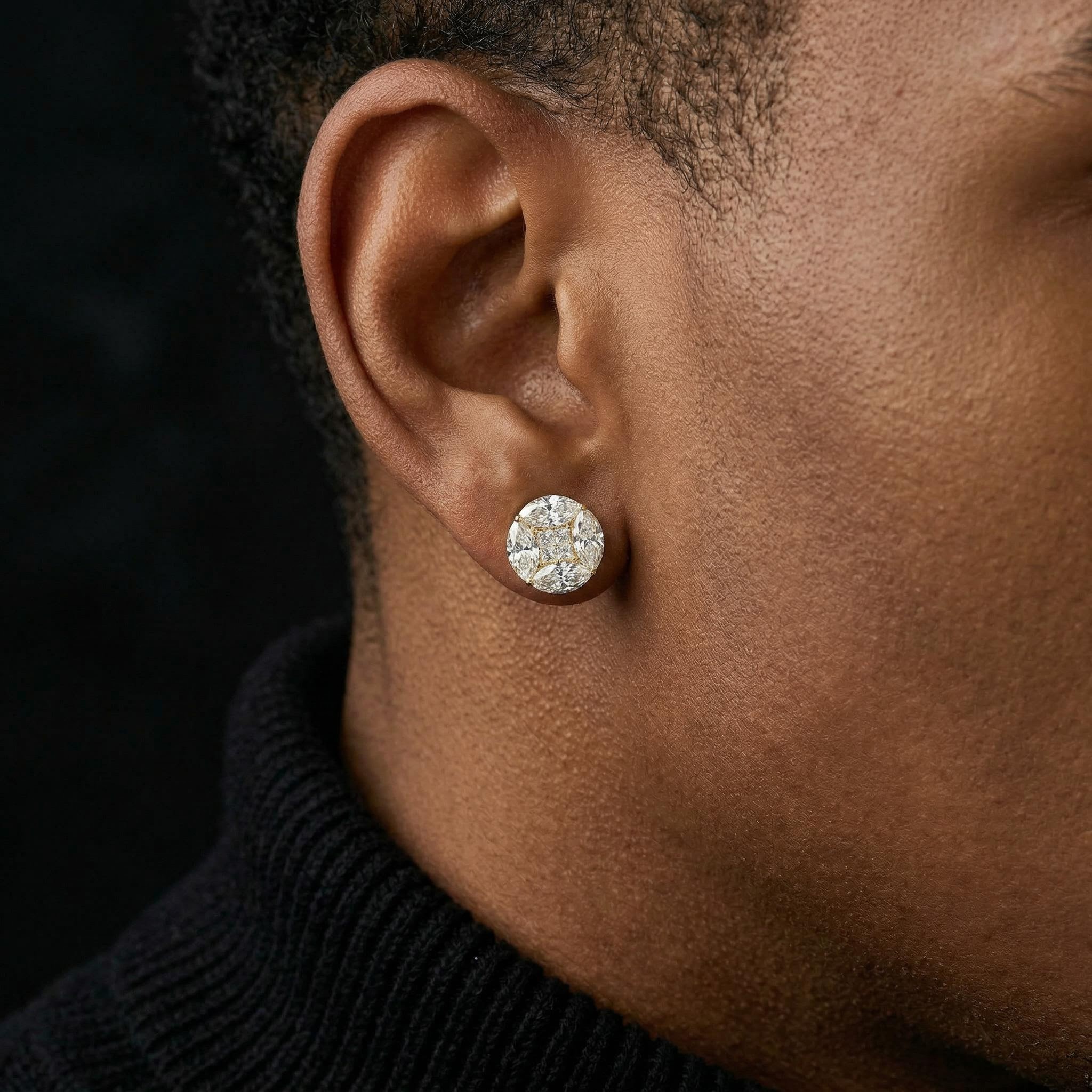 Iced Out Out Marquise & Princess Cut Round Cluster Earrings Moissanite - Image 3
