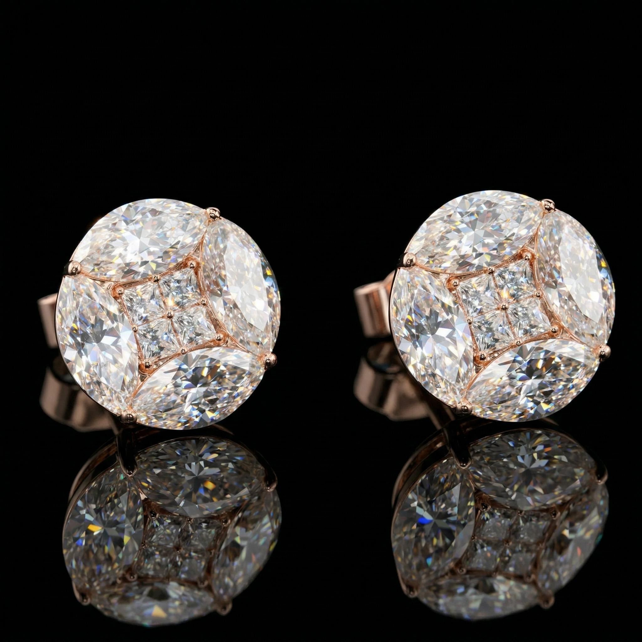 Iced Out Out Marquise & Princess Cut Round Cluster Earrings Moissanite - Image 4