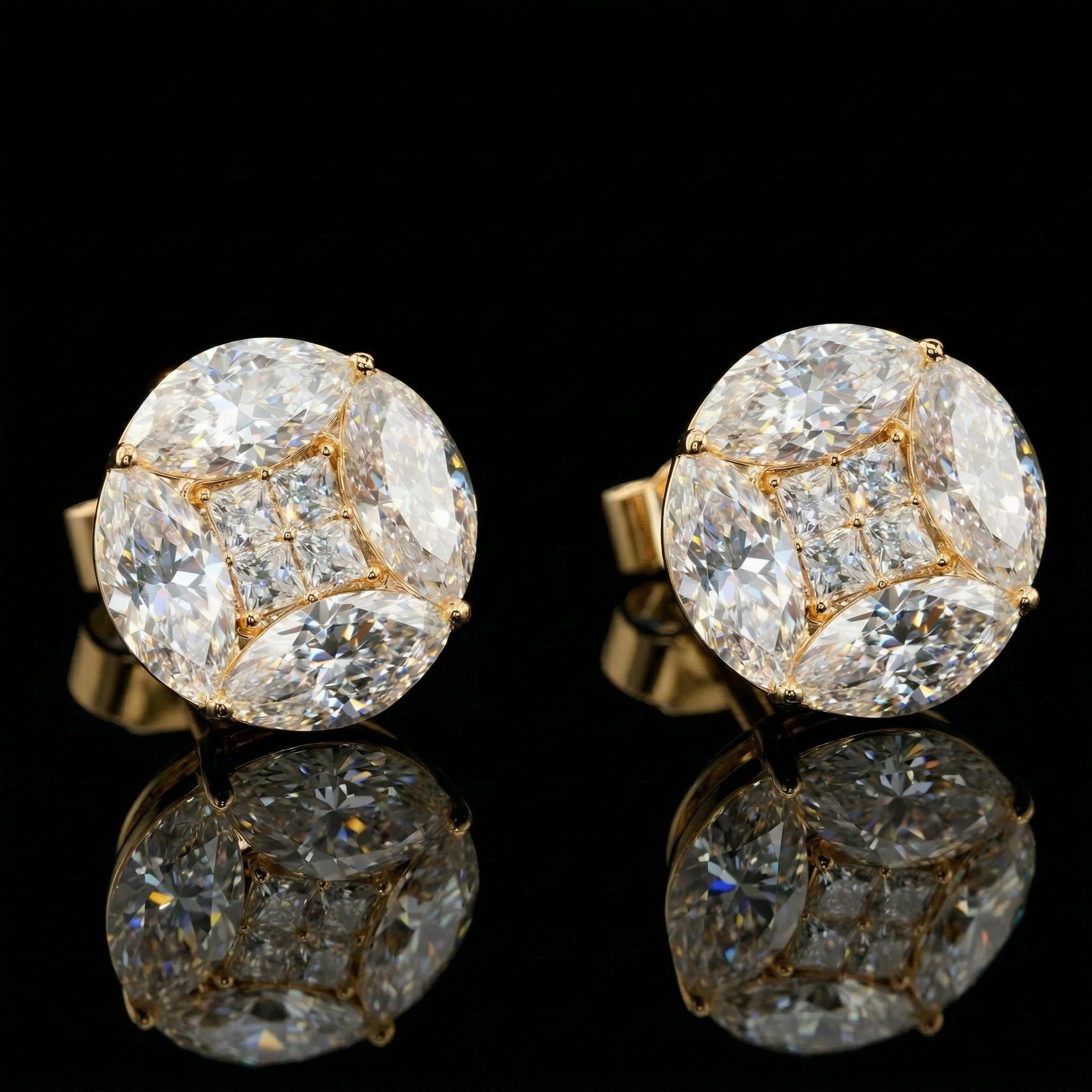 Iced Out Out Marquise & Princess Cut Round Cluster Earrings Moissanite - Image 5