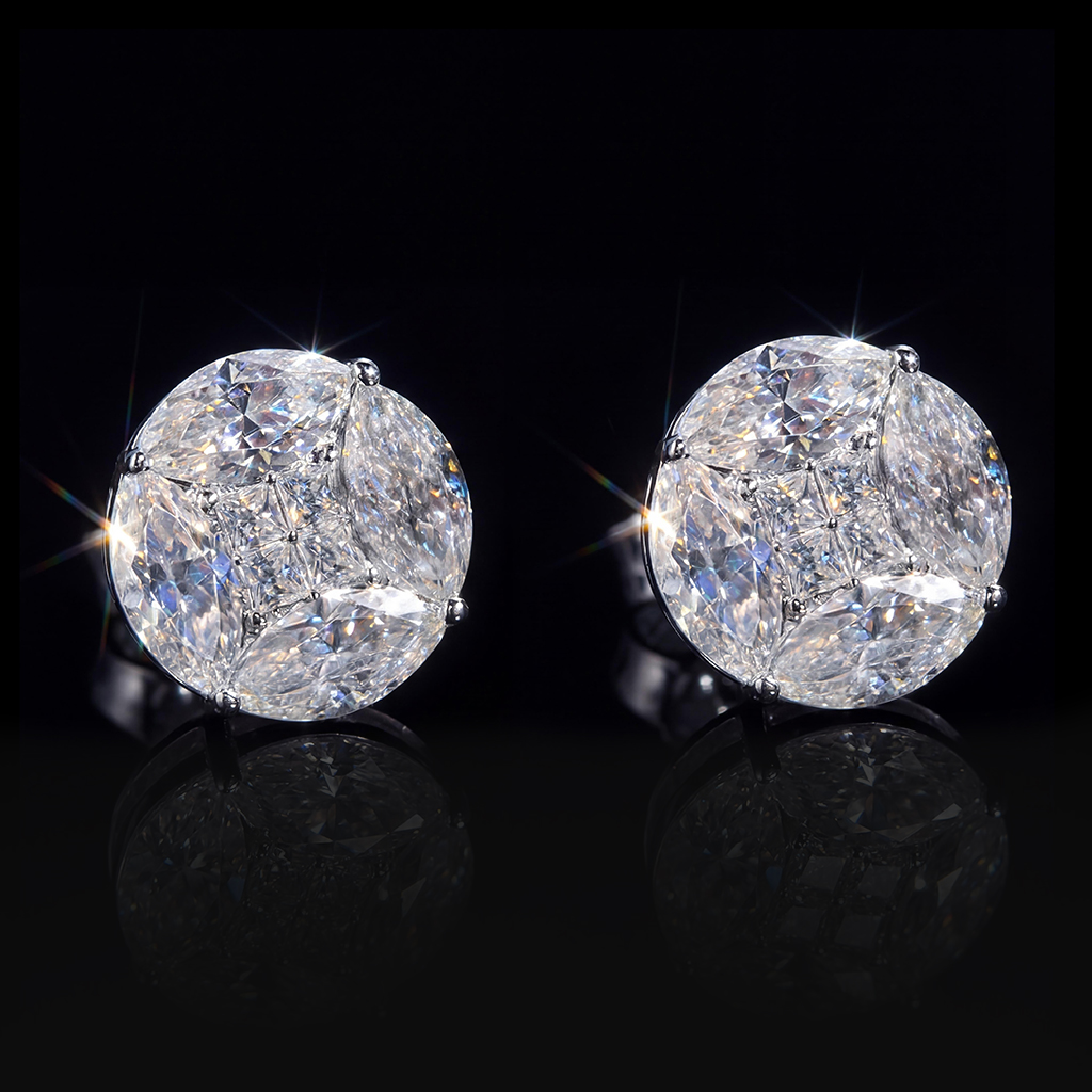 Iced Out Out Marquise & Princess Cut Round Cluster Earrings Moissanite