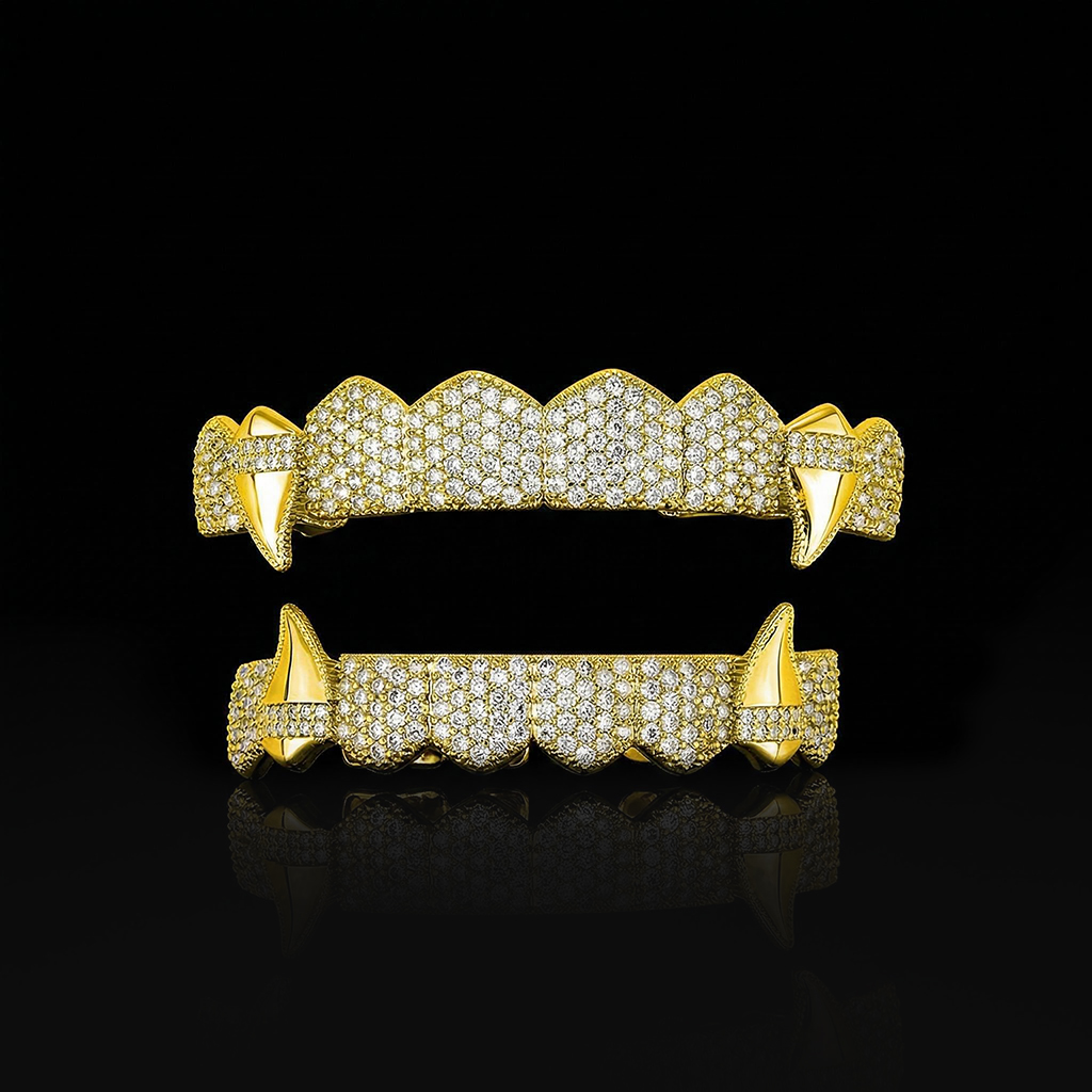 Iced Out Out Vampire Fangs Grillz Set For Hip Hop Jewelry Style