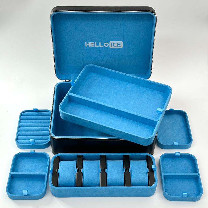 Multi-function Black& Blue Pu Jewelry Box For Hip Hop Jewelry Style