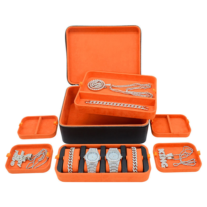 Multi-function Orange&black Pu Jewelry Box For Hip Hop Jewelry Style