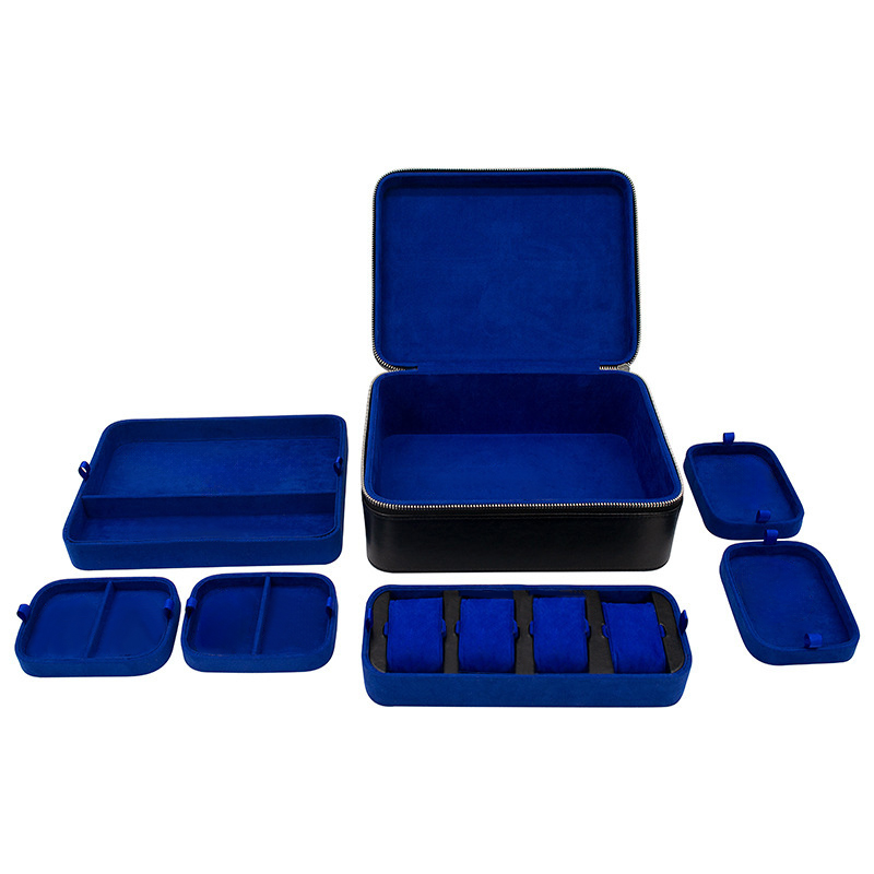 Multi-function Dark Blue&black Pu Jewelry Box Hip Hop Jewelry