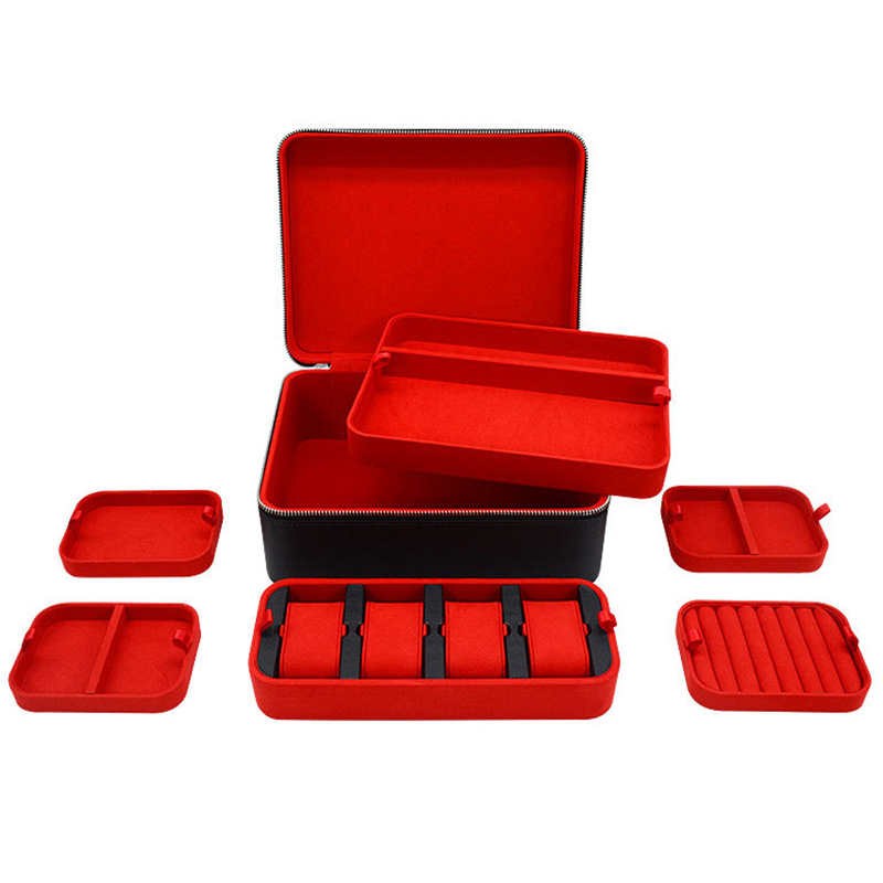 Multi-function Red&black Pu Jewelry Box For Hip Hop Jewelry Style