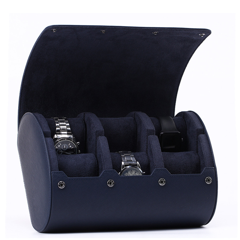 Top-grain Leather 6 Watch Travel Case - Blue/brown With Street Luxury Shine - Image 3