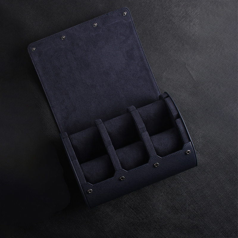 Top-grain Leather 6 Watch Travel Case - Blue/brown With Street Luxury Shine - Image 4