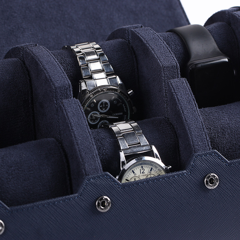 Top-grain Leather 6 Watch Travel Case - Blue/brown With Street Luxury Shine - Image 5