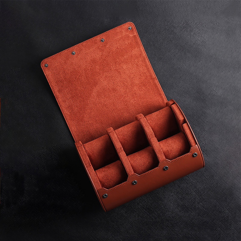 Top-grain Leather 6 Watch Travel Case - Blue/brown With Street Luxury Shine