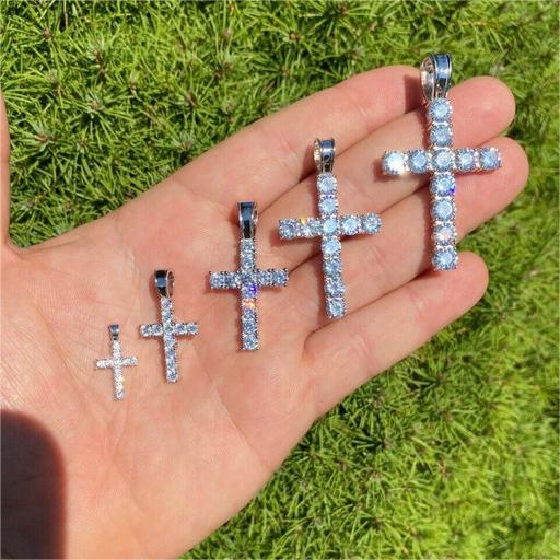 S925 Sterling Silver Moissanite Cross Pendant - White/golden Iced Out - Image 3