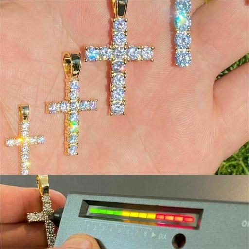 S925 Sterling Silver Moissanite Cross Pendant - White/golden Iced Out - Image 4
