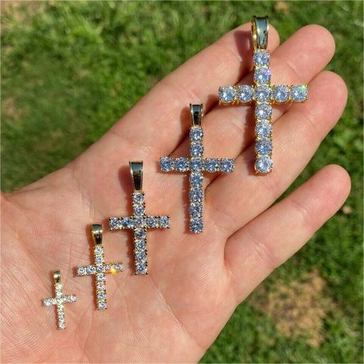 S925 Sterling Silver Moissanite Cross Pendant - White/golden Iced Out - Image 5