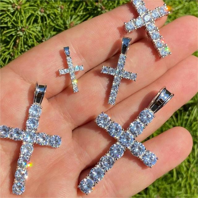 S925 Sterling Silver Moissanite Cross Pendant - White/golden Iced Out - Image 6