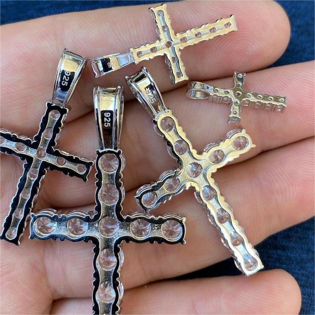 S925 Sterling Silver Moissanite Cross Pendant - White/golden Iced Out - Image 7