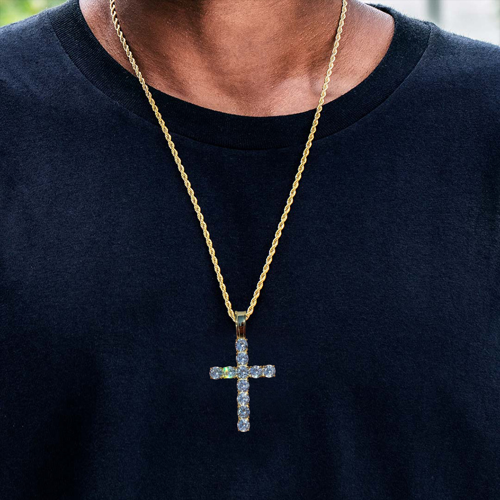 S925 Sterling Silver Moissanite Cross Pendant - White/golden Iced Out - Image 8