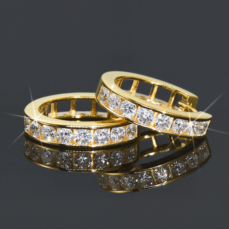 Moissanite Hoop Earrings In S925 Sterling Silver-18k Yellow Gold Plated - Image 3
