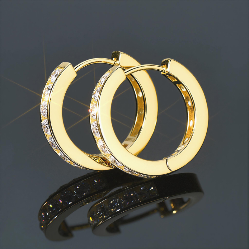 Moissanite Hoop Earrings In S925 Sterling Silver-18k Yellow Gold Plated - Image 4